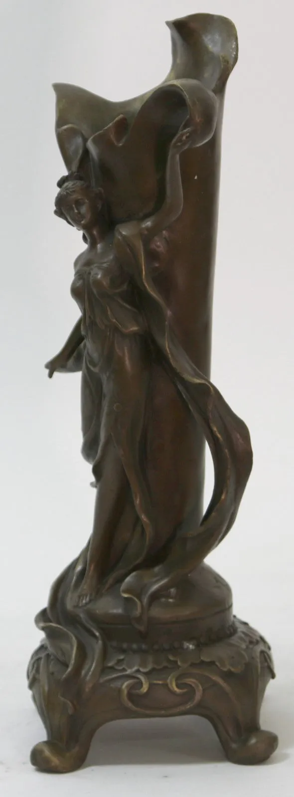 Fine Original Art Nouveau Bronze Sculpture Vase w/ Nude Woman Kassin 1985 Artwork