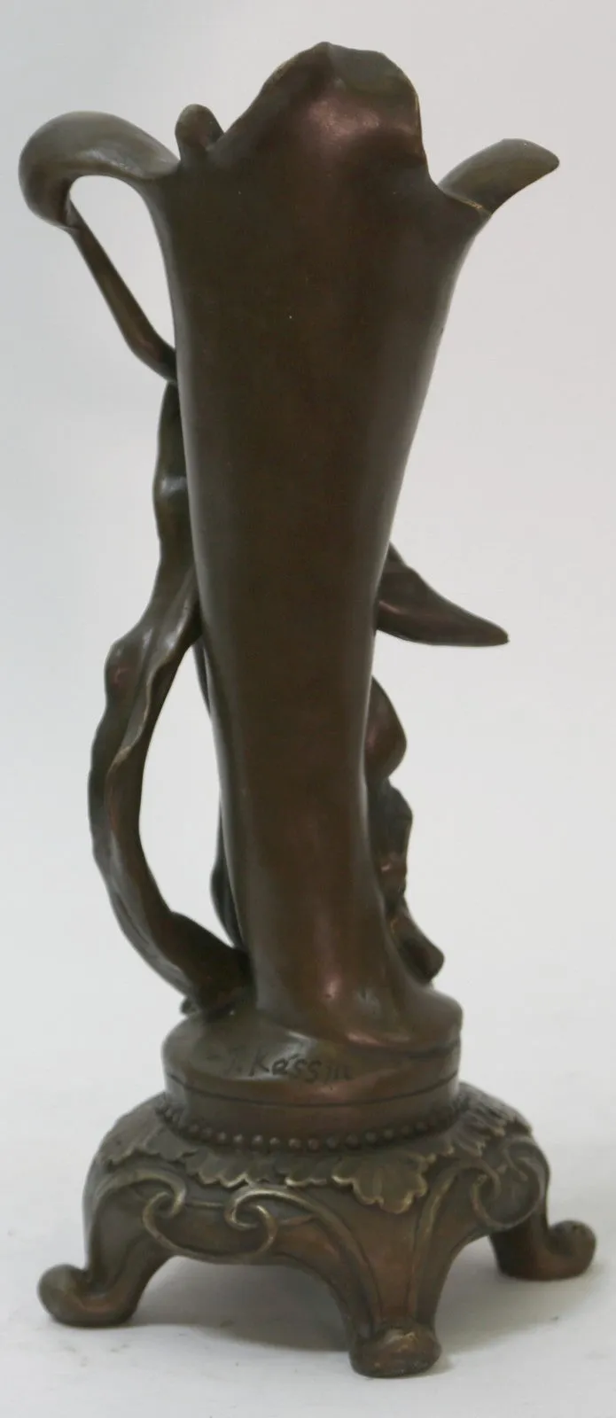Fine Original Art Nouveau Bronze Sculpture Vase w/ Nude Woman Kassin 1985 Artwork