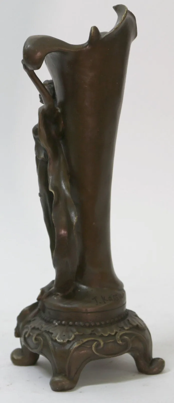 Fine Original Art Nouveau Bronze Sculpture Vase w/ Nude Woman Kassin 1985 Artwork