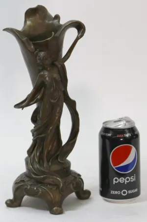 Fine Original Art Nouveau Bronze Sculpture Vase w/ Nude Woman Kassin 1985 Artwork