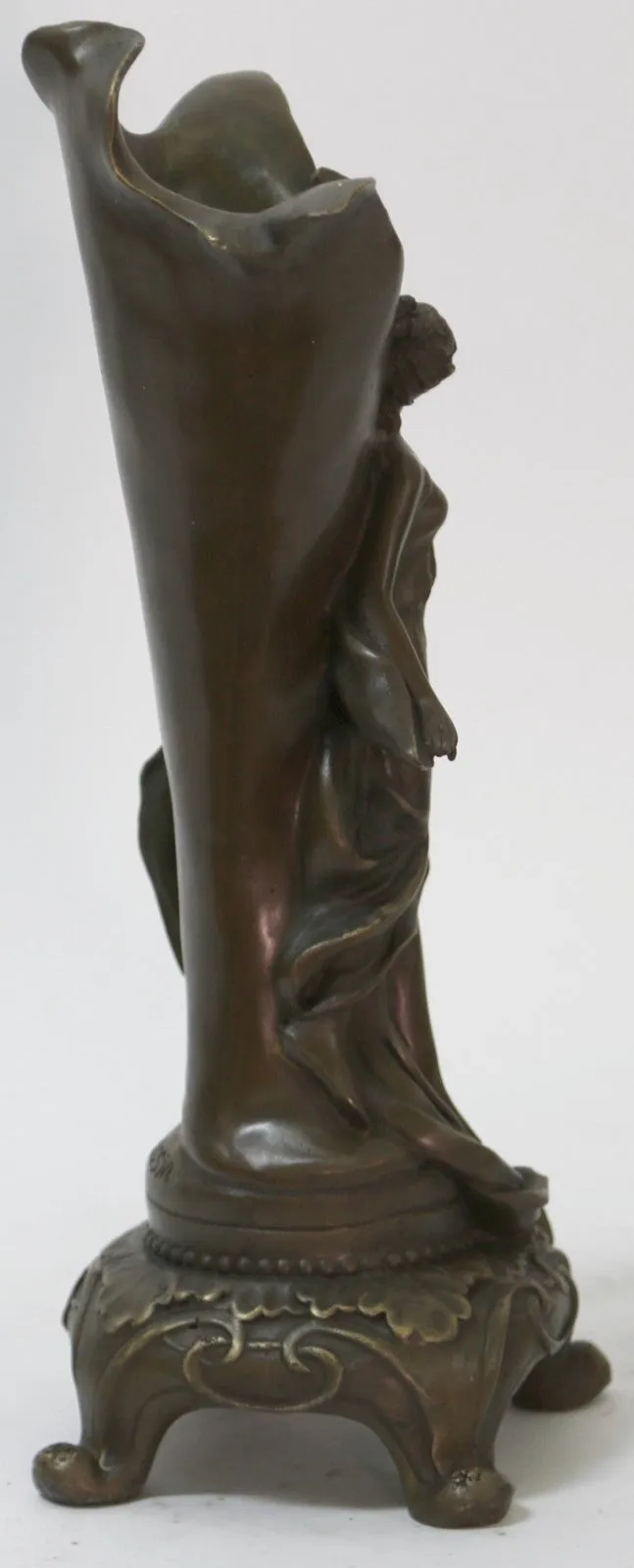 Fine Original Art Nouveau Bronze Sculpture Vase w/ Nude Woman Kassin 1985 Artwork