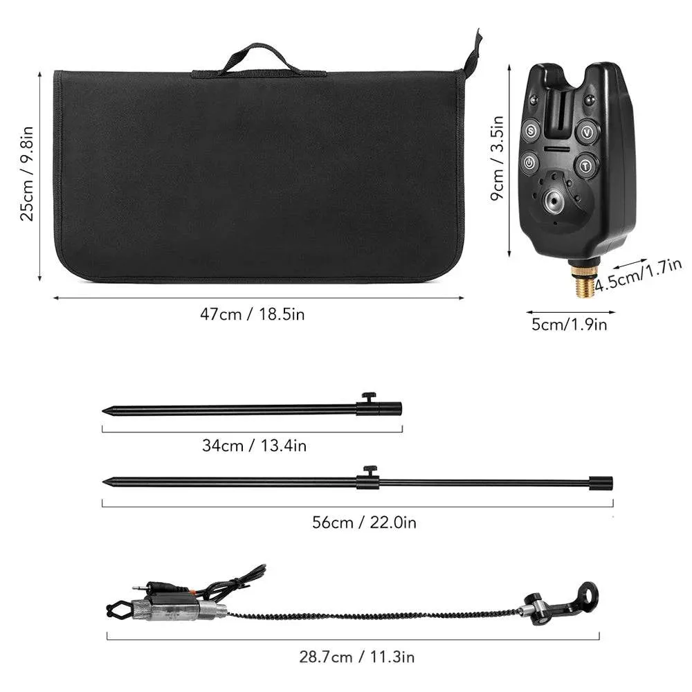 Fishing Bite Alarms Fishing Banksticks Swingers Set Fishing Alarm Kit with Padded Fishing Tool Bag For Outdoor Fishing