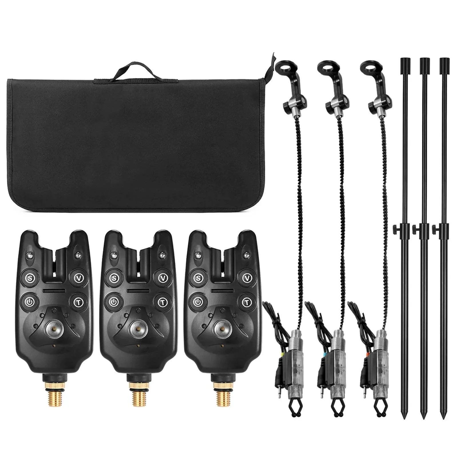 Fishing Bite Alarms Fishing Banksticks Swingers Set Fishing Alarm Kit with Padded Fishing Tool Bag For Outdoor Fishing