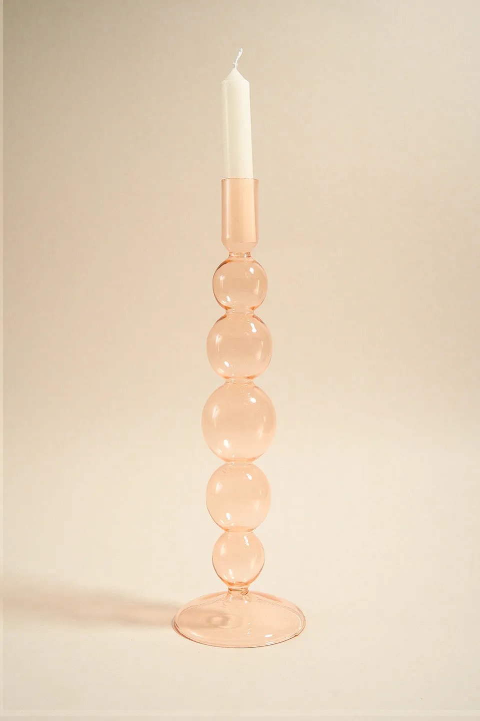 Five Bubble Peach 30cm Glass Taper Candle Holder
