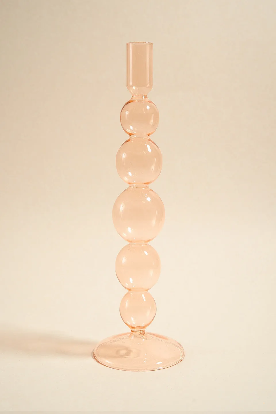 Five Bubble Peach 30cm Glass Taper Candle Holder
