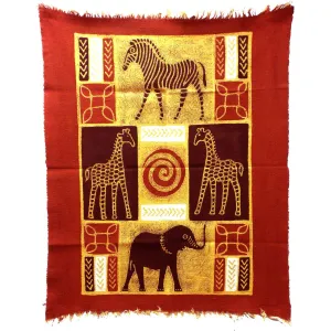 Four African Animals Batik in Red/Maroon Tonga Textiles