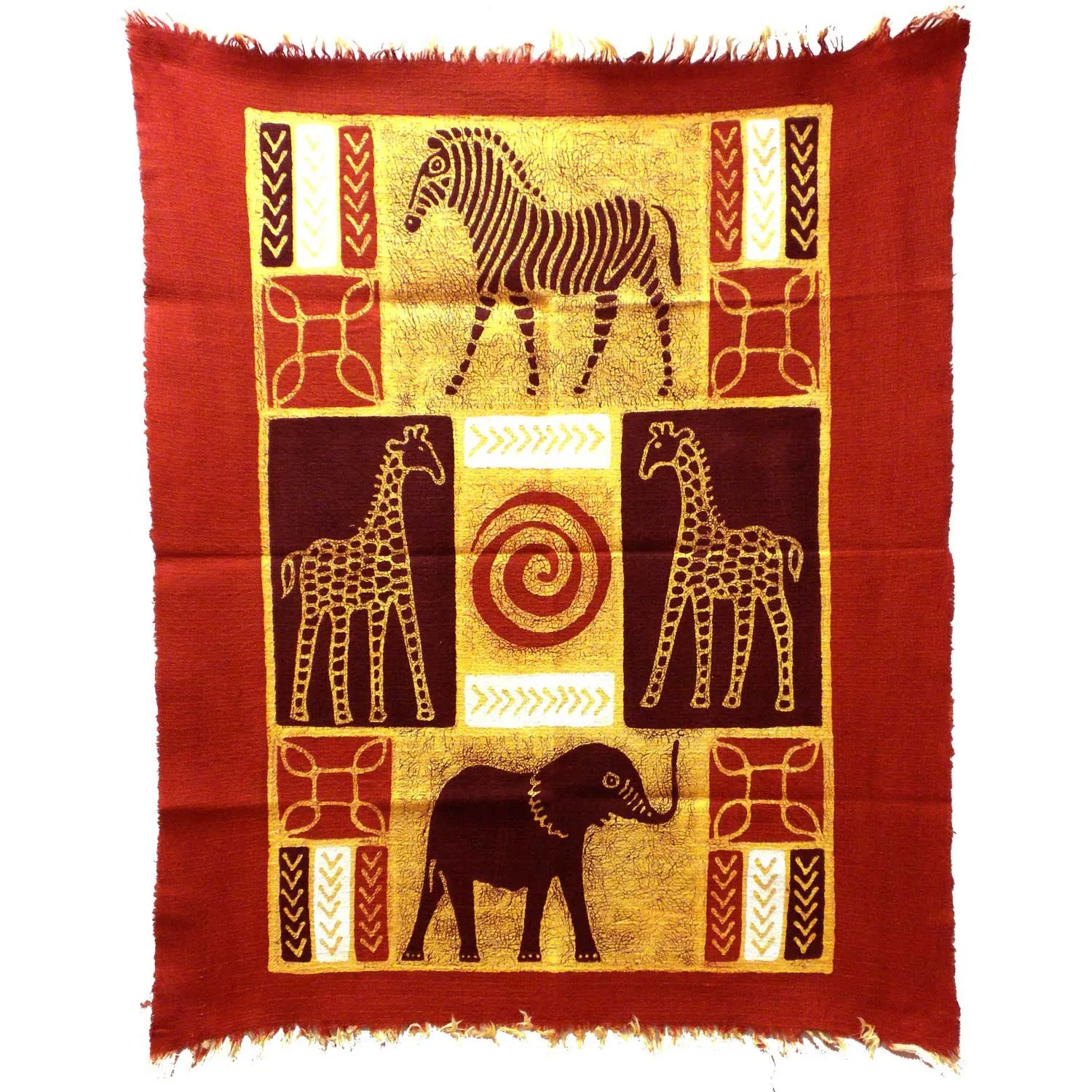 Four African Animals Batik in Red/Maroon Tonga Textiles