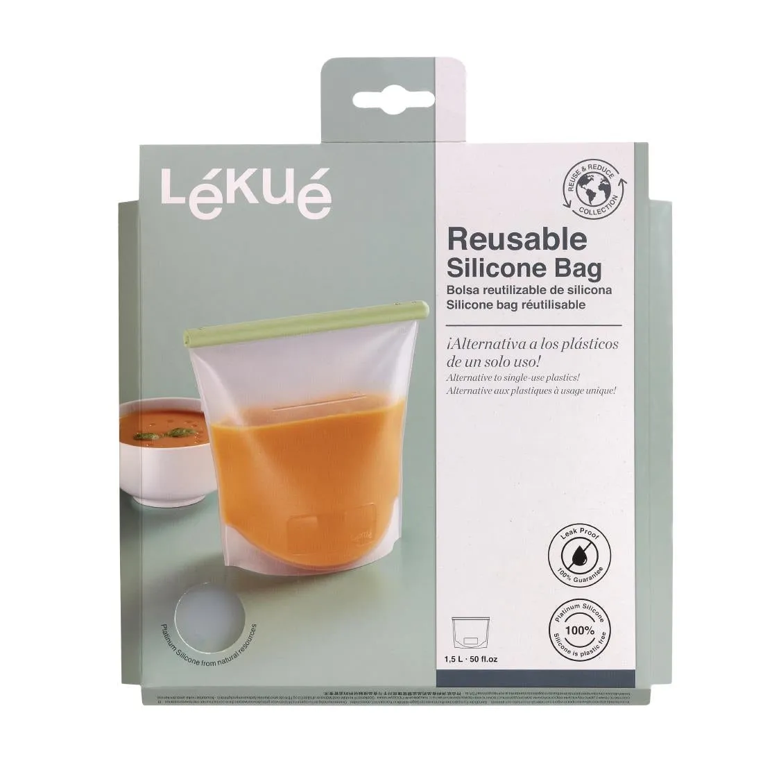 FS290 Lekue Reusable Silicone Food Storage Bag 1.5Ltr