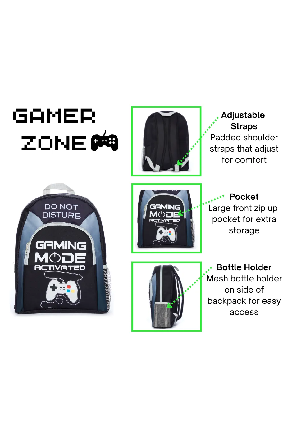 Gaming Mode School Bag And Lunch bag 2 Piece, Kids Boys Gamer Backpack