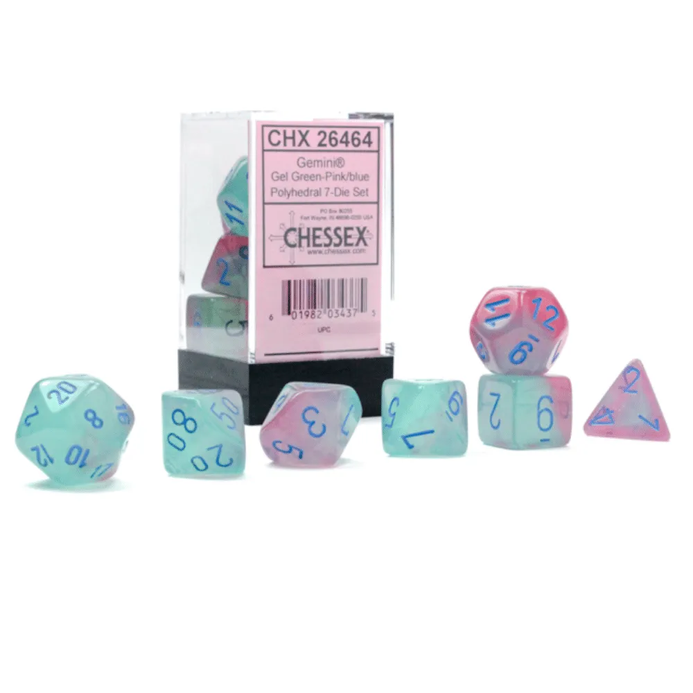 Gemini Polyhedral Gel Green-Pink/blue Luminary 7-Die Set