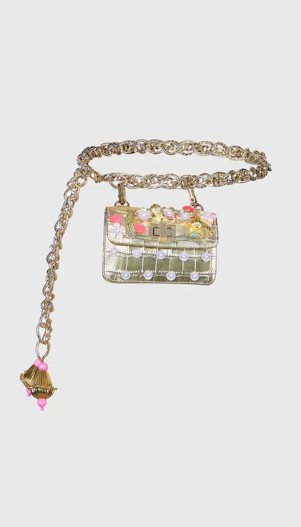 Gold Chain-Link Embellished Belt Bag