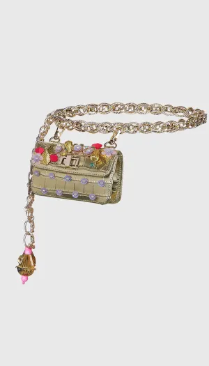 Gold Chain-Link Embellished Belt Bag