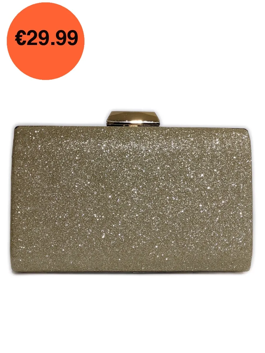Gold Pleated Glitter Clutch Bag with Handle