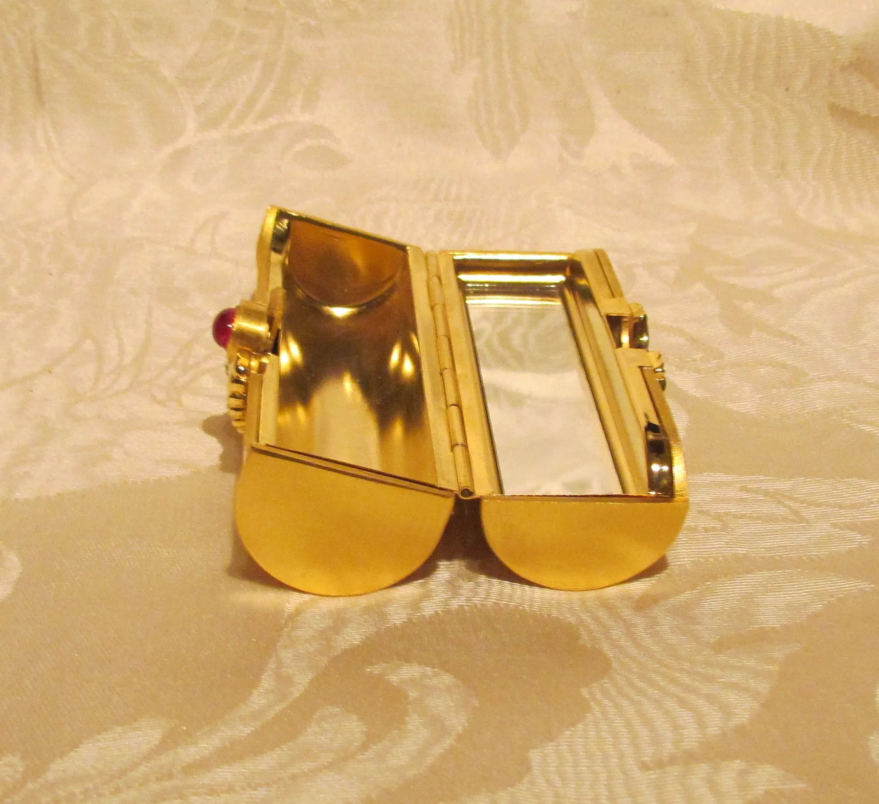 Gold Rhinestone Lipstick Case Vintage Mirror Lipstick Holder Unused