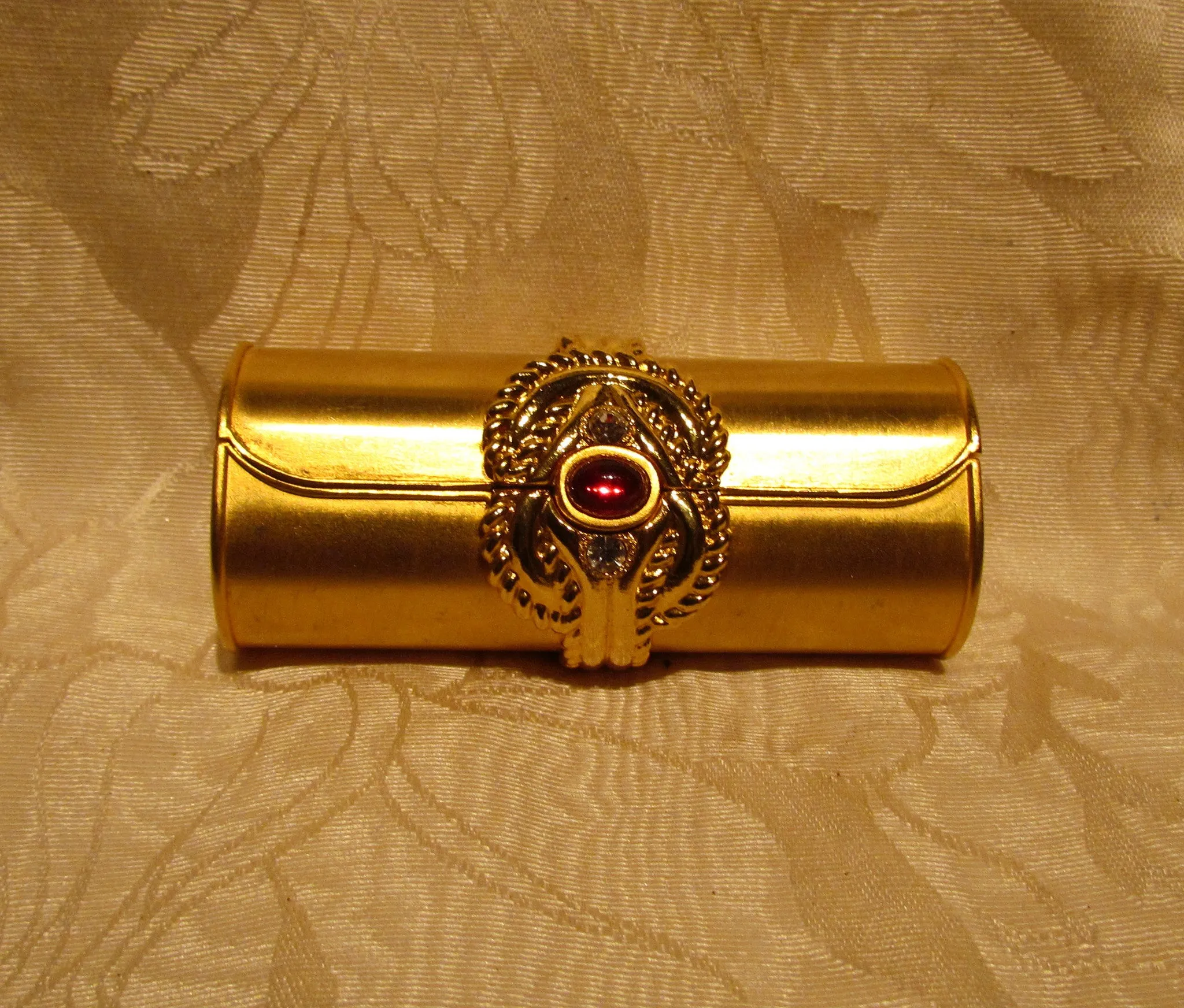 Gold Rhinestone Lipstick Case Vintage Mirror Lipstick Holder Unused