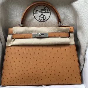 Hermès Kelly 28 Gold Ostrich Palladium Hardware PHW
