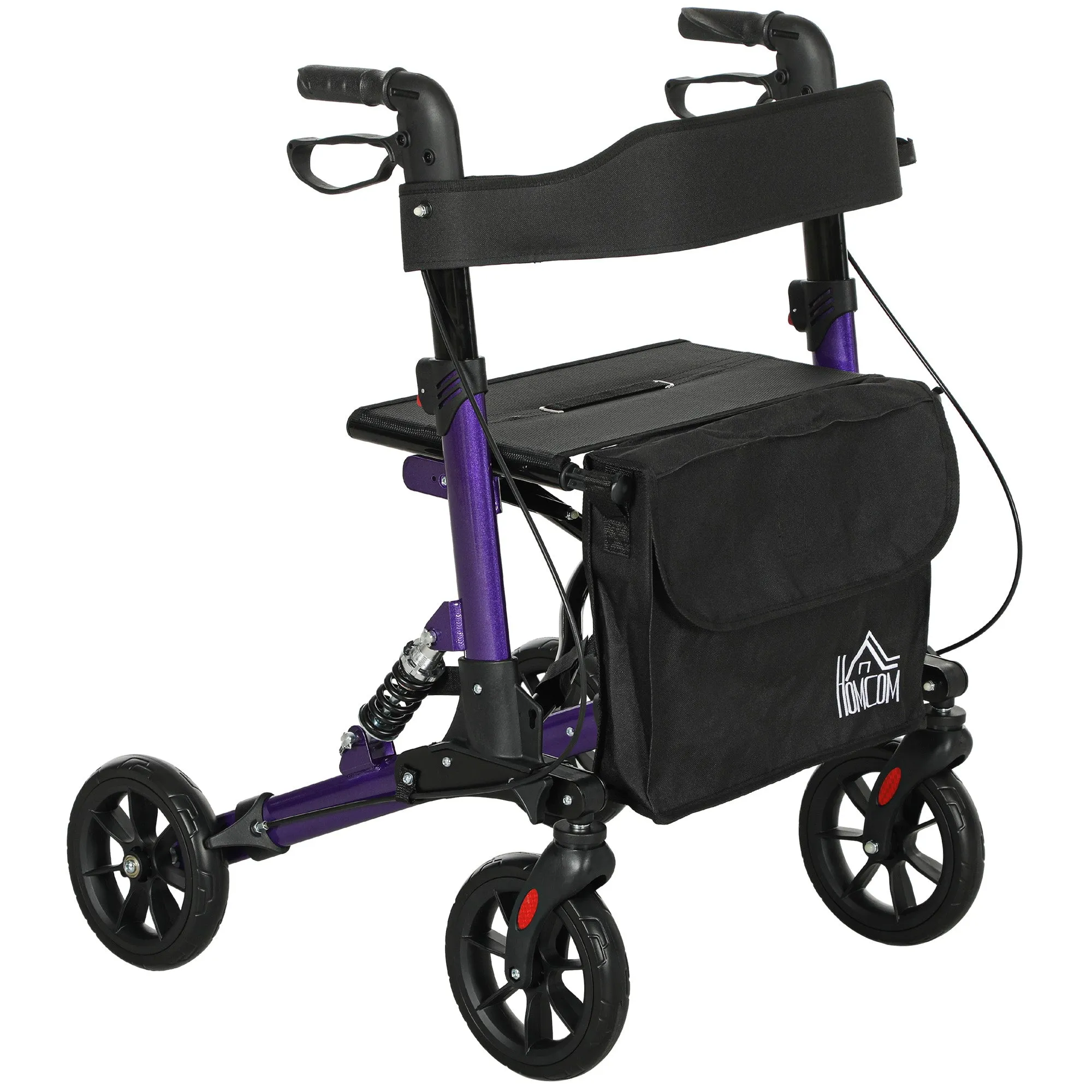 HOMCOM Folding Rollator Walker with Seat, Backrest, Bag, 4 Wheels