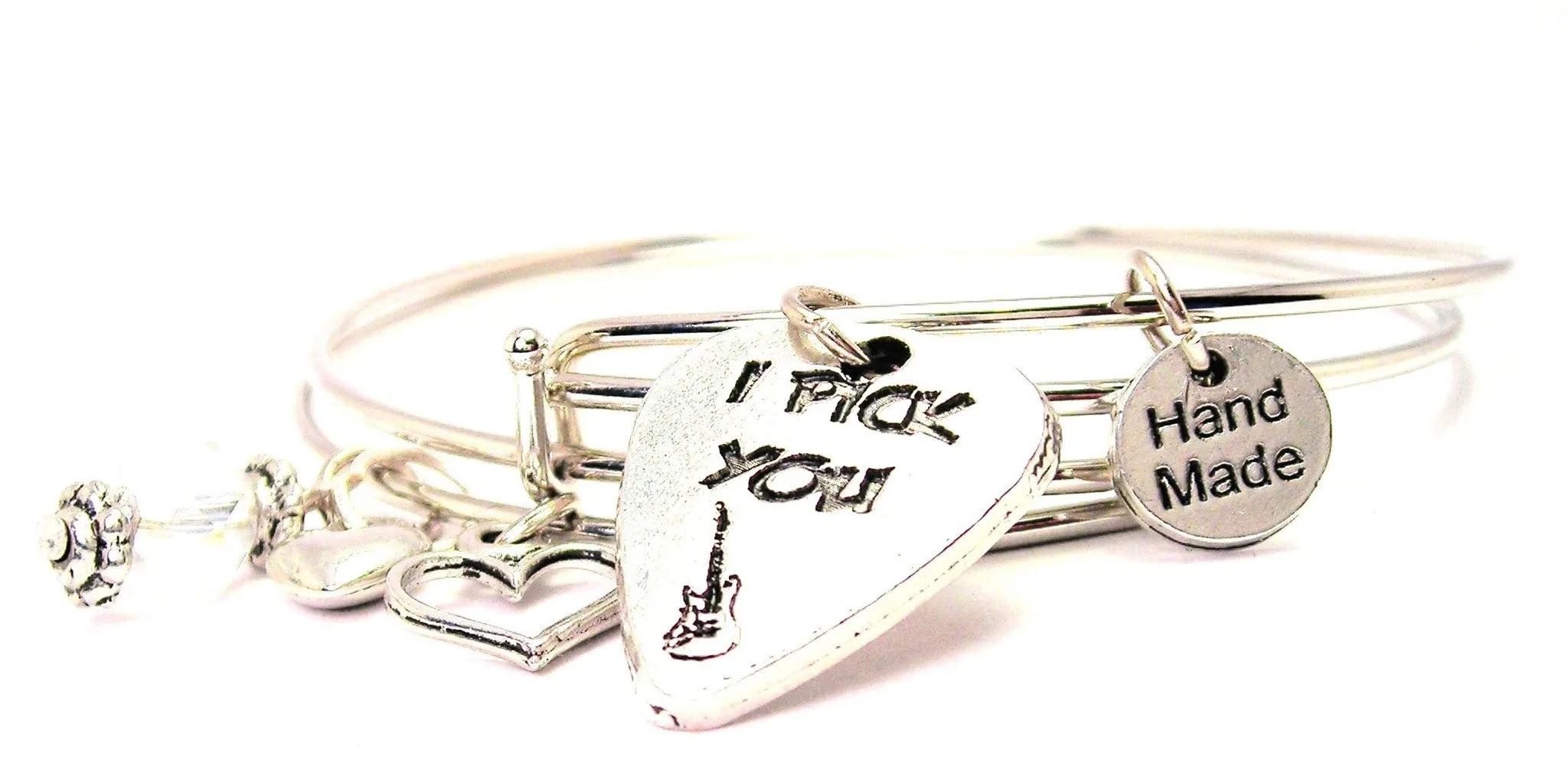 I Pick You Guitar Pick Expandable Bangle Bracelet Set