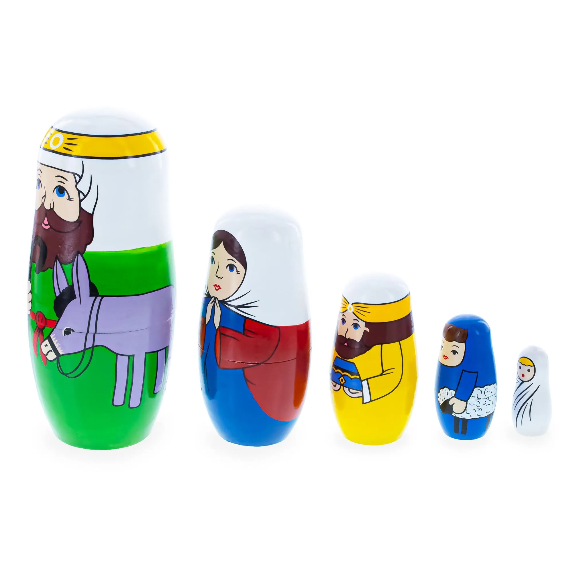 Joseph, Mary, and Jesus Nativity Scene Wooden Nesting Dolls 5.75 Inches