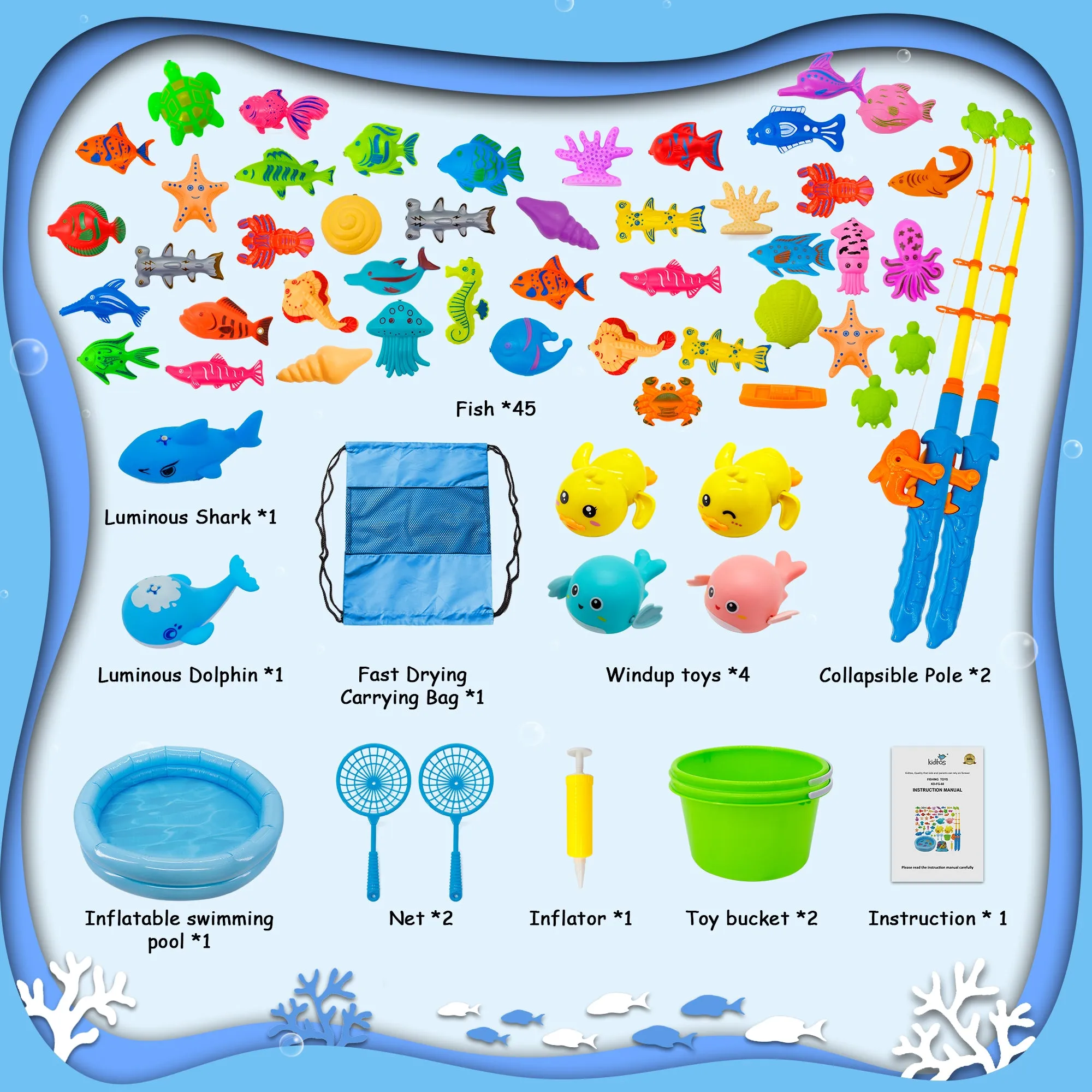 Kiditos 60 PCS Magnetic Fishing Toys Game Set (FG-60)
