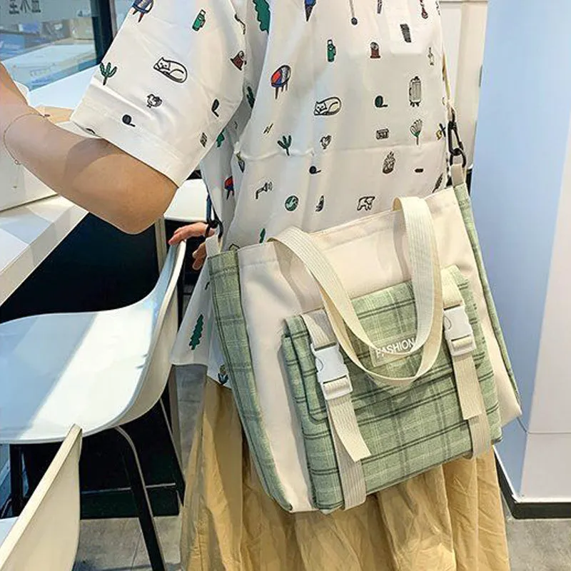 Kids Backpack With Lunch Box School Backpacks - Green Grey Khaki Book Bags For Girls 5Pcs Combo Set Plaid Laptop Schoolbag Kit BookBag