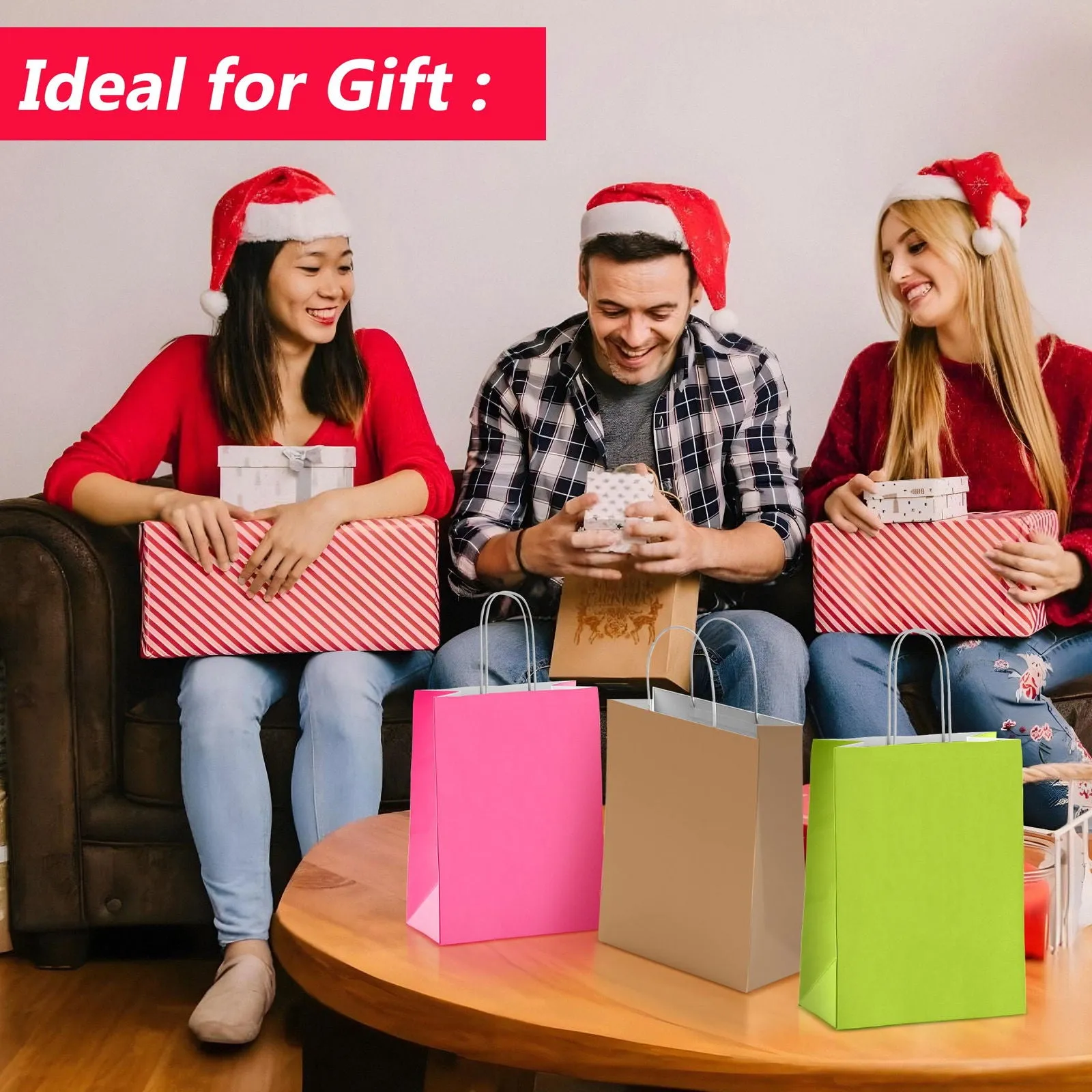 Kraft Paper Bags with Twisted Handle Colored Party Gift Bags Paper Carrier for Birthday 18x22x8cm