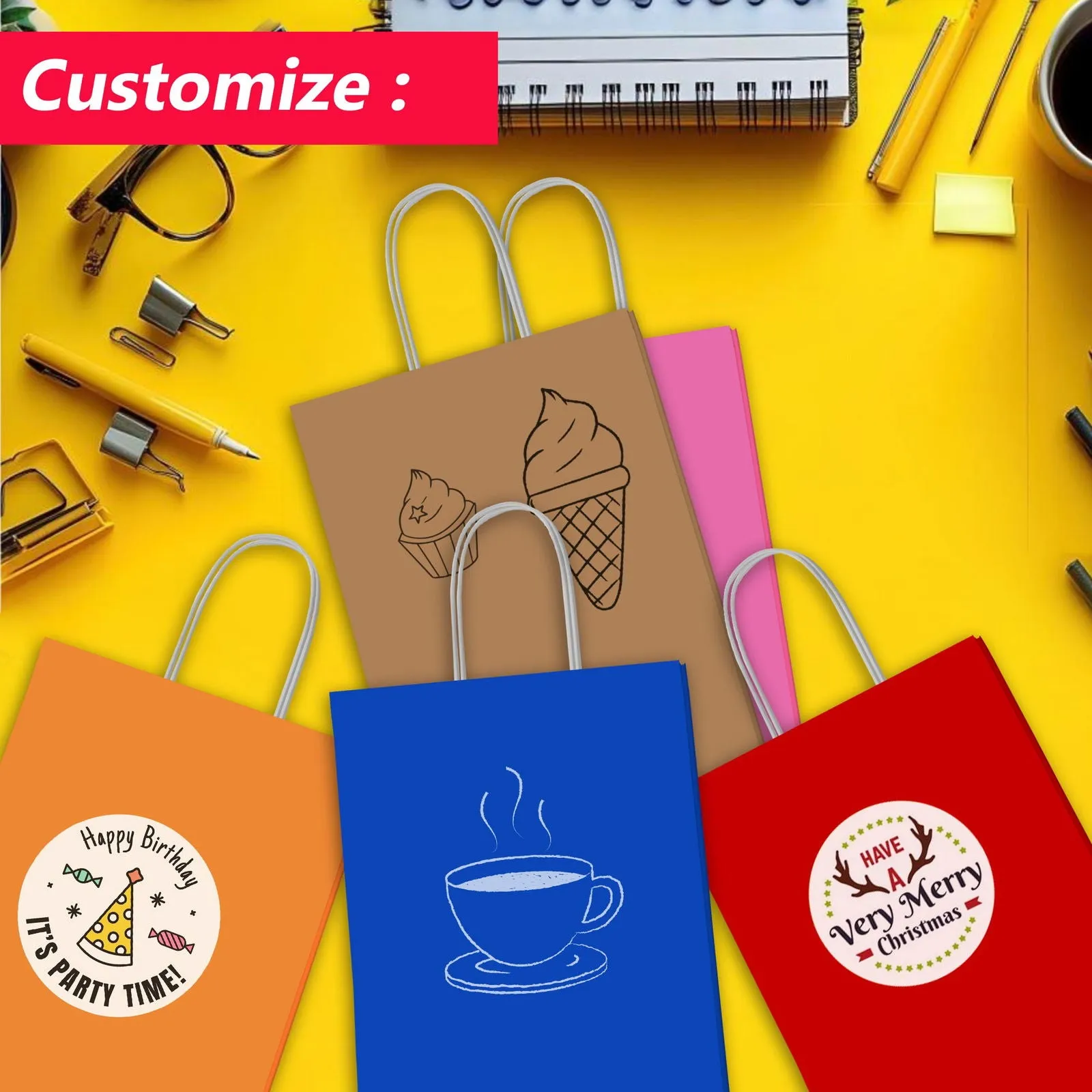 Kraft Paper Bags with Twisted Handle Colored Party Gift Bags Paper Carrier for Birthday 18x22x8cm