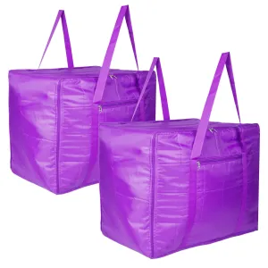 Kuber Industries Storage Attachi Bag | Parachute Travel Storage Bag | Underbed Storage Bag | Storage Organizer for Clothes | Zipper Closure Blanket Bag with Handle | Large | Pack of 2 | Purple