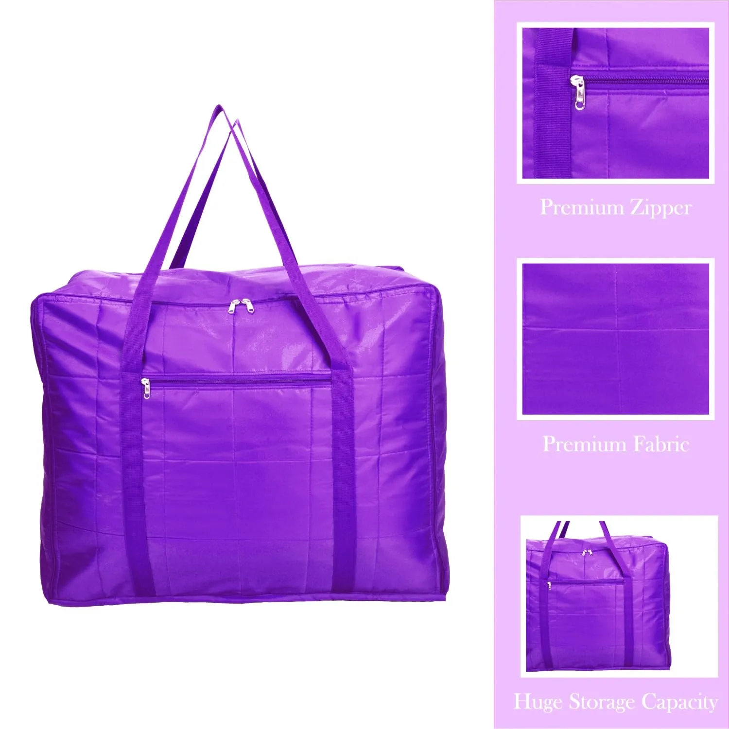 Kuber Industries Storage Attachi Bag | Parachute Travel Storage Bag | Underbed Storage Bag | Storage Organizer for Clothes | Zipper Closure Blanket Bag with Handle | Large | Pack of 2 | Purple