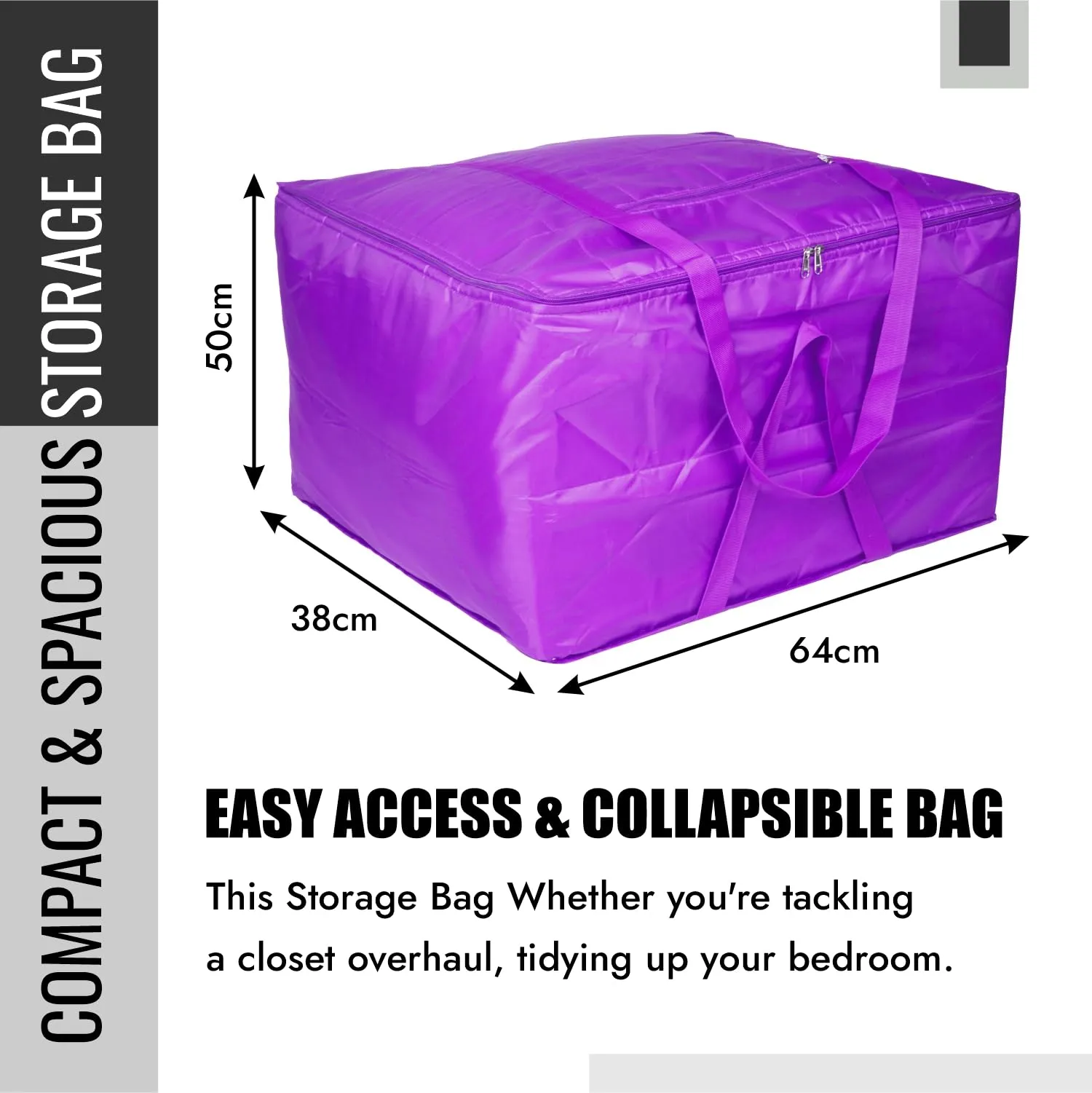Kuber Industries Storage Attachi Bag | Parachute Travel Storage Bag | Underbed Storage Bag | Storage Organizer for Clothes | Zipper Closure Blanket Bag with Handle | Large | Pack of 2 | Purple