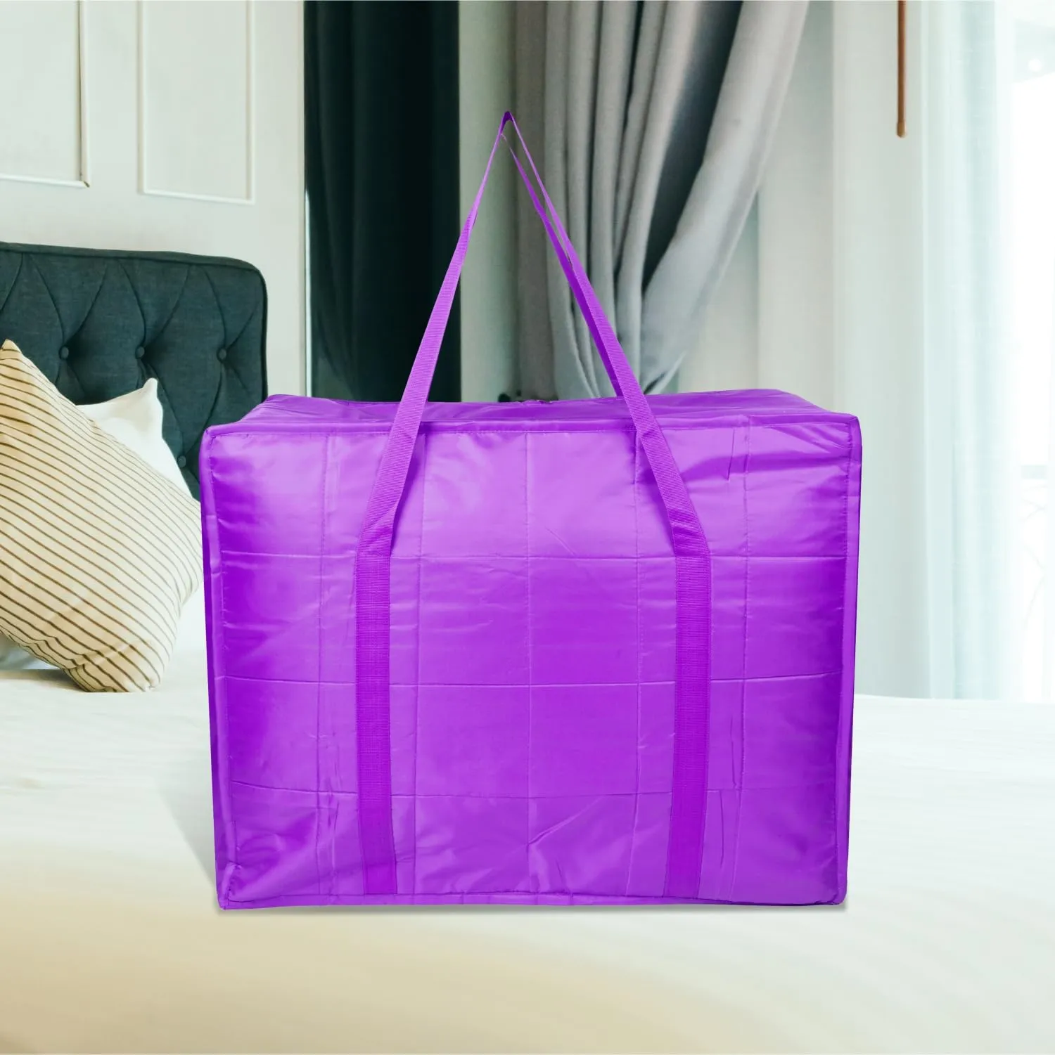 Kuber Industries Storage Attachi Bag | Parachute Travel Storage Bag | Underbed Storage Bag | Storage Organizer for Clothes | Zipper Closure Blanket Bag with Handle | Large | Pack of 2 | Purple