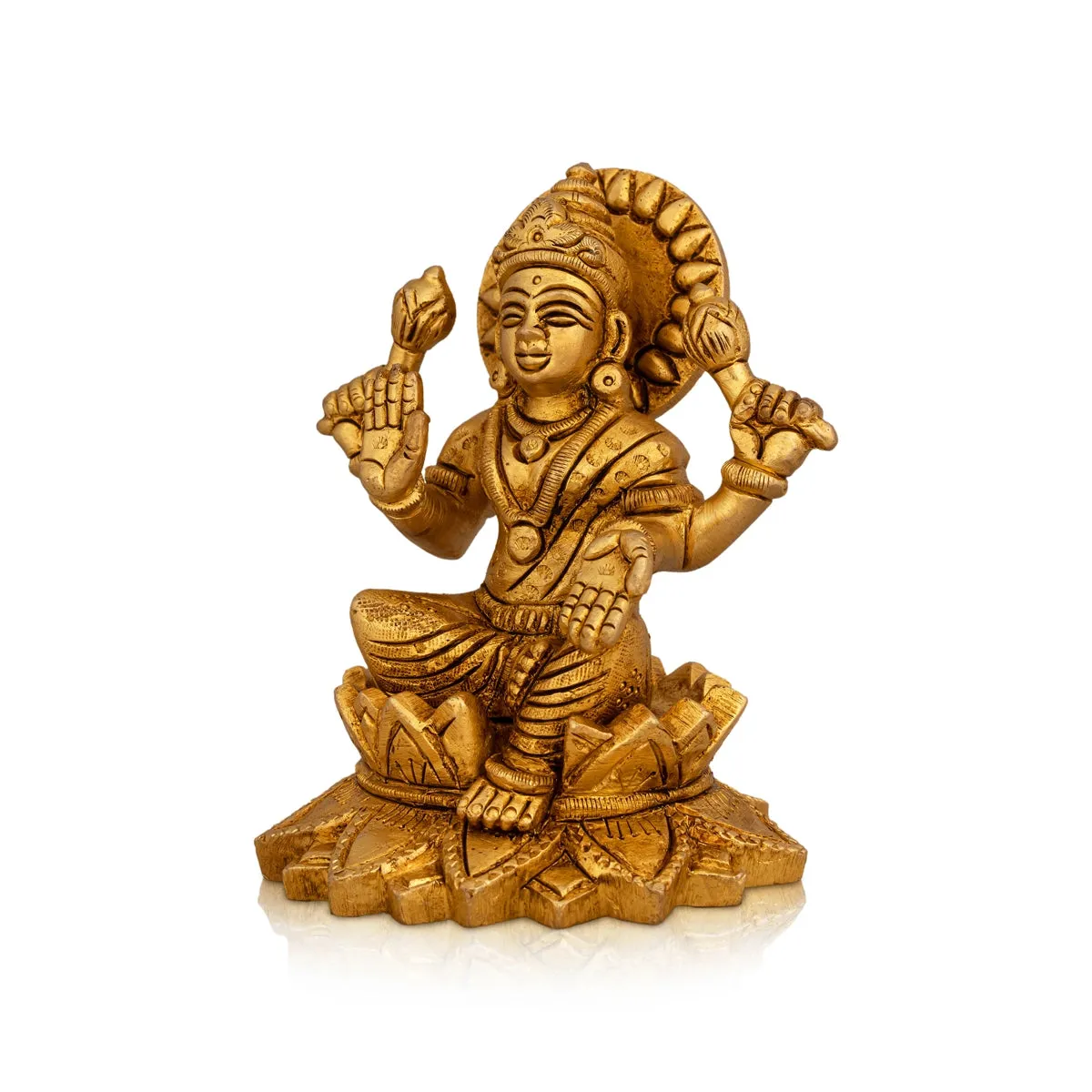 Lakshmi Idol Sitting On Lotus - 4.5 x 3.5 Inches | Antique Brass Idol/ Laxmi Idol for Pooja/ 865 Gms Approx