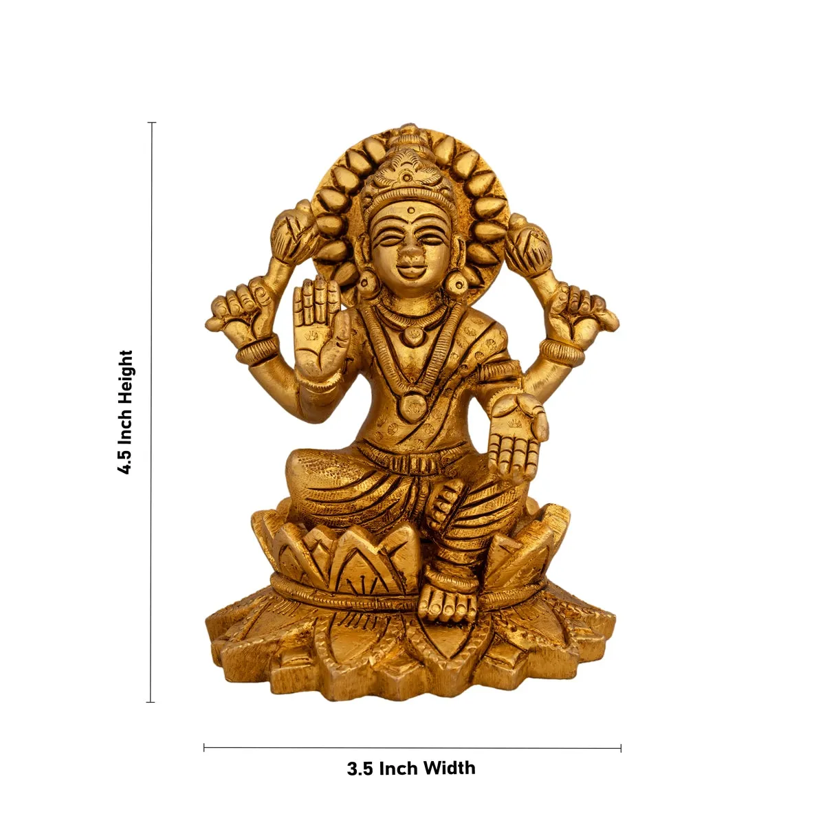 Lakshmi Idol Sitting On Lotus - 4.5 x 3.5 Inches | Antique Brass Idol/ Laxmi Idol for Pooja/ 865 Gms Approx