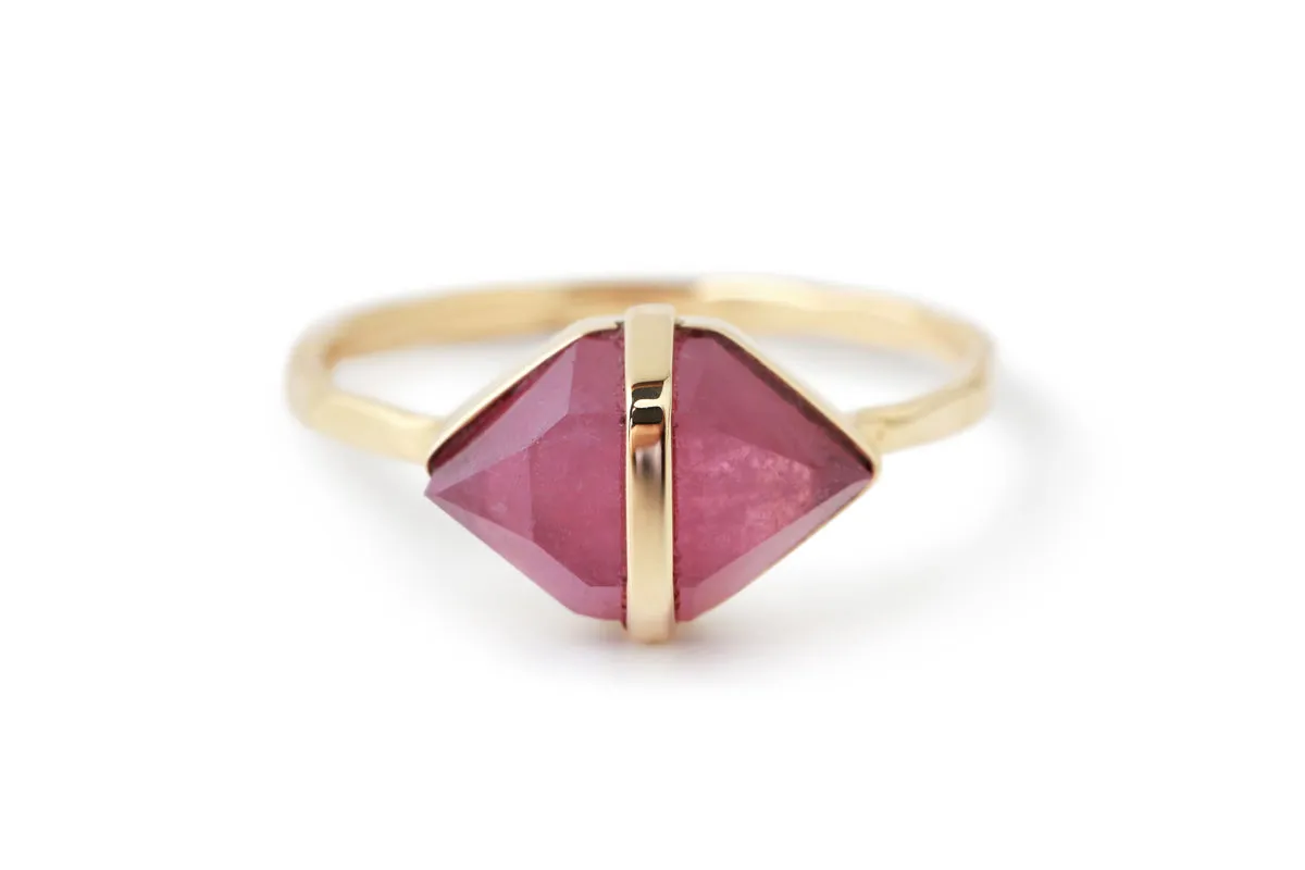 Large Herkimer cut Ruby Bezel Ring