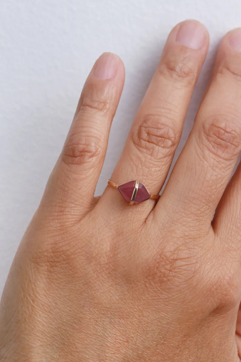Large Herkimer cut Ruby Bezel Ring