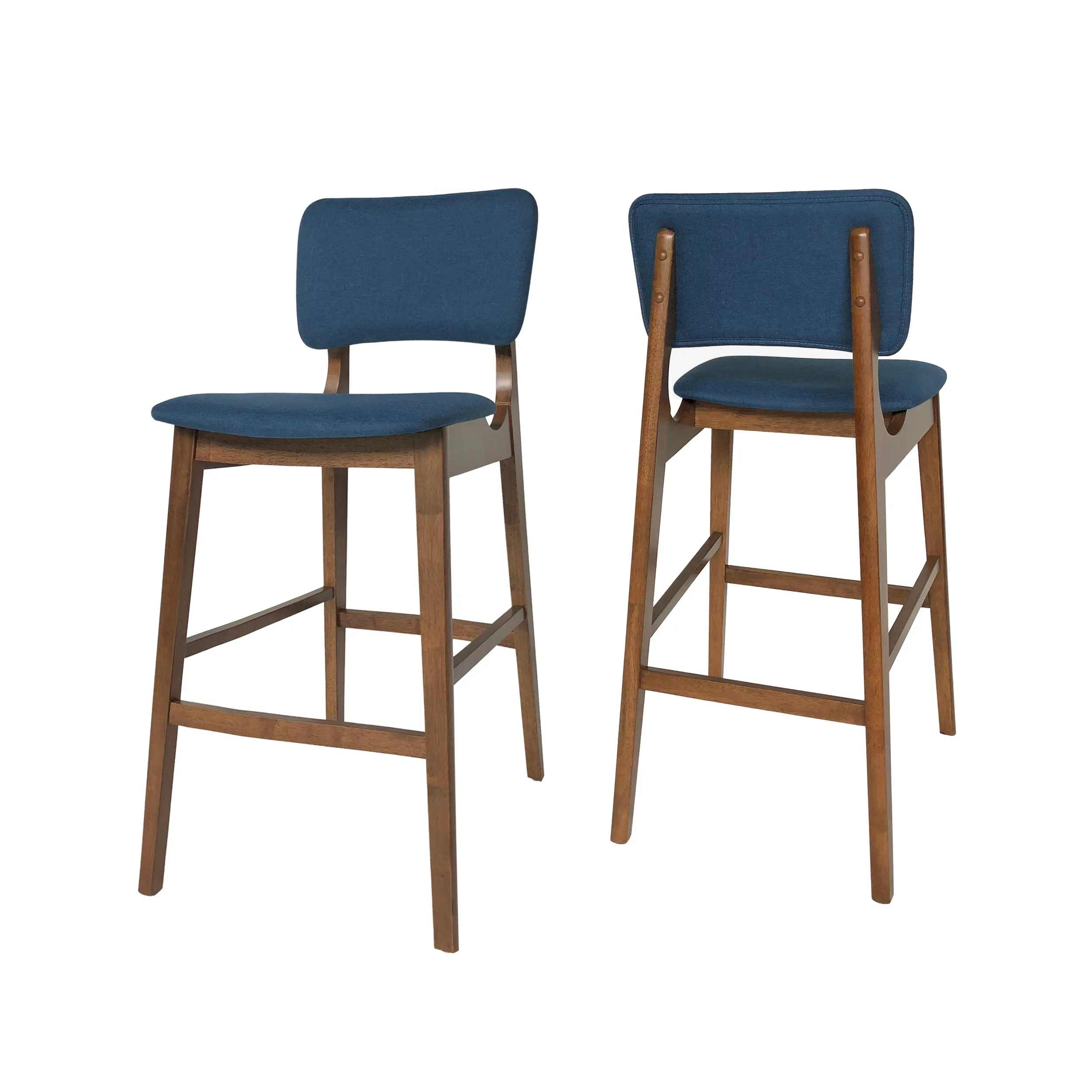 Luella 42" Wooden Bar Chair with Fabric Seats (Set of 2)