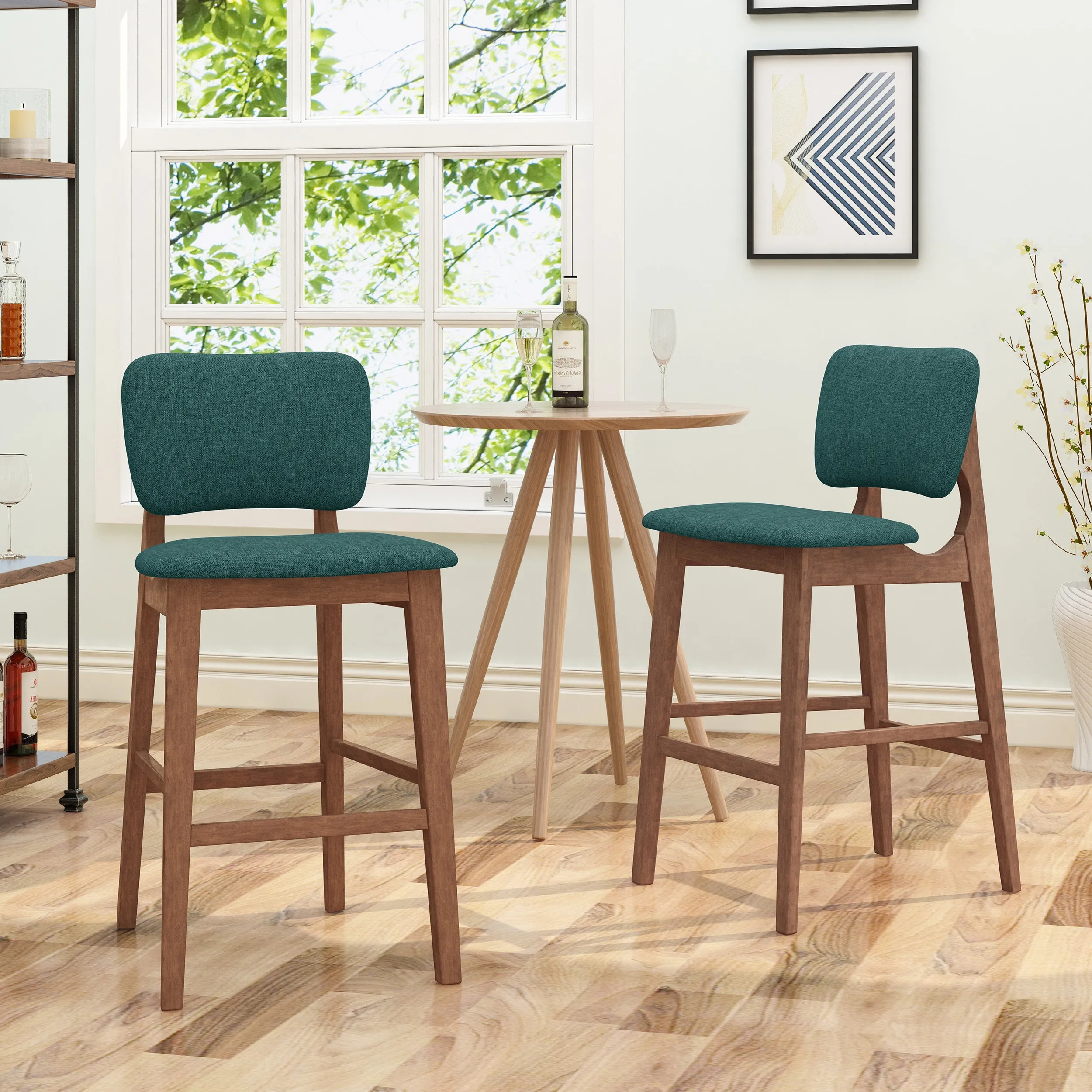 Luella 42" Wooden Bar Chair with Fabric Seats (Set of 2)