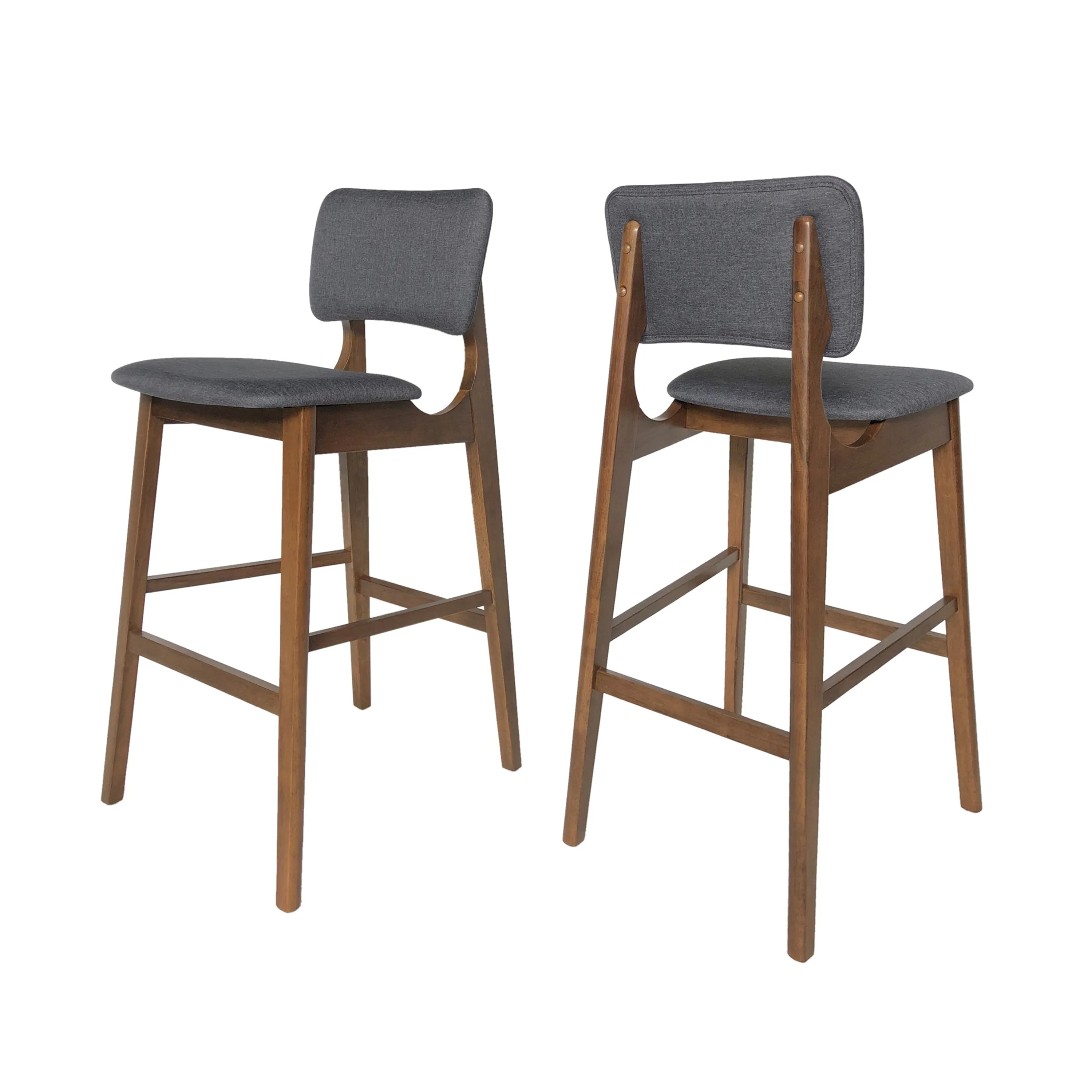 Luella 42" Wooden Bar Chair with Fabric Seats (Set of 2)