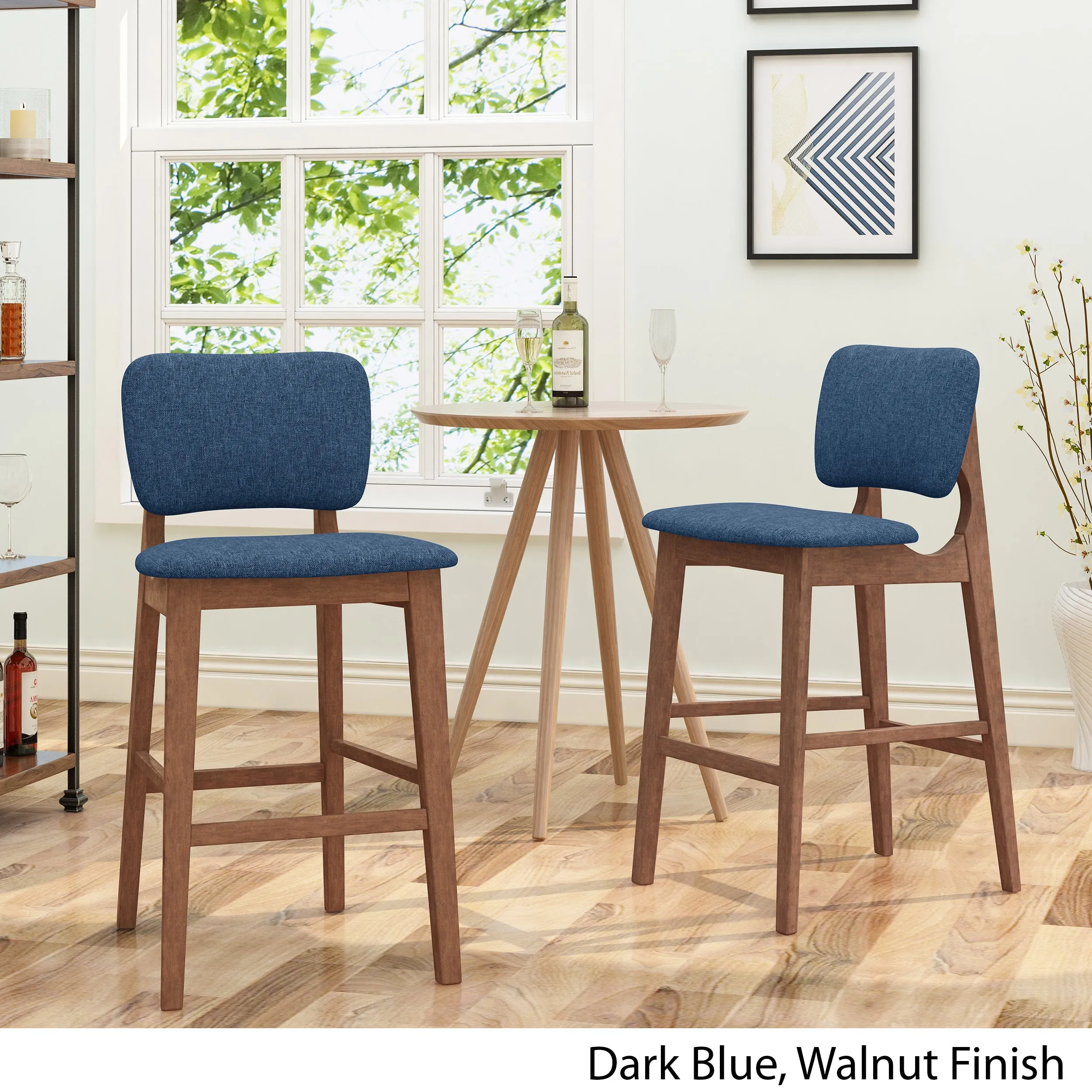 Luella 42" Wooden Bar Chair with Fabric Seats (Set of 2)