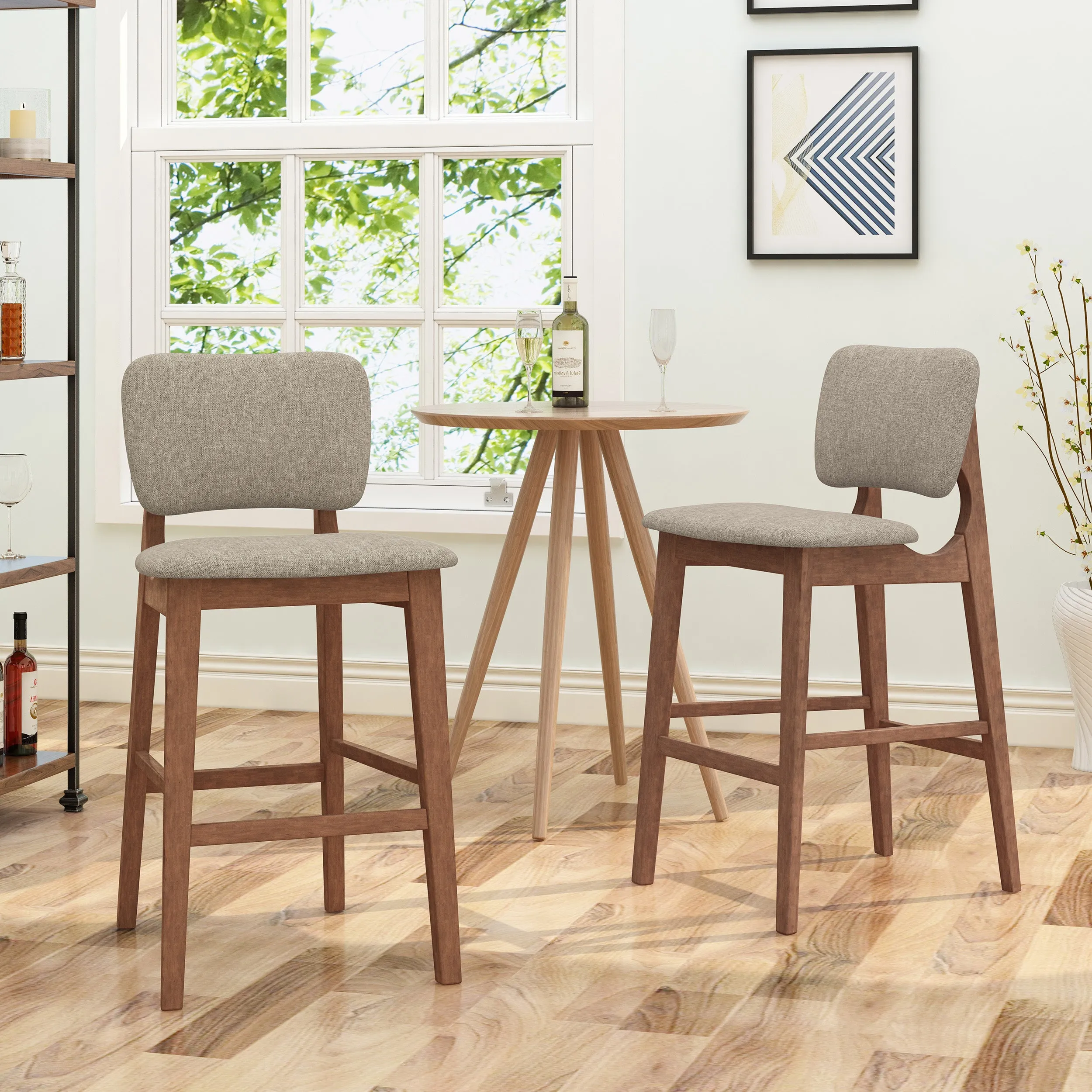 Luella 42" Wooden Bar Chair with Fabric Seats (Set of 2)