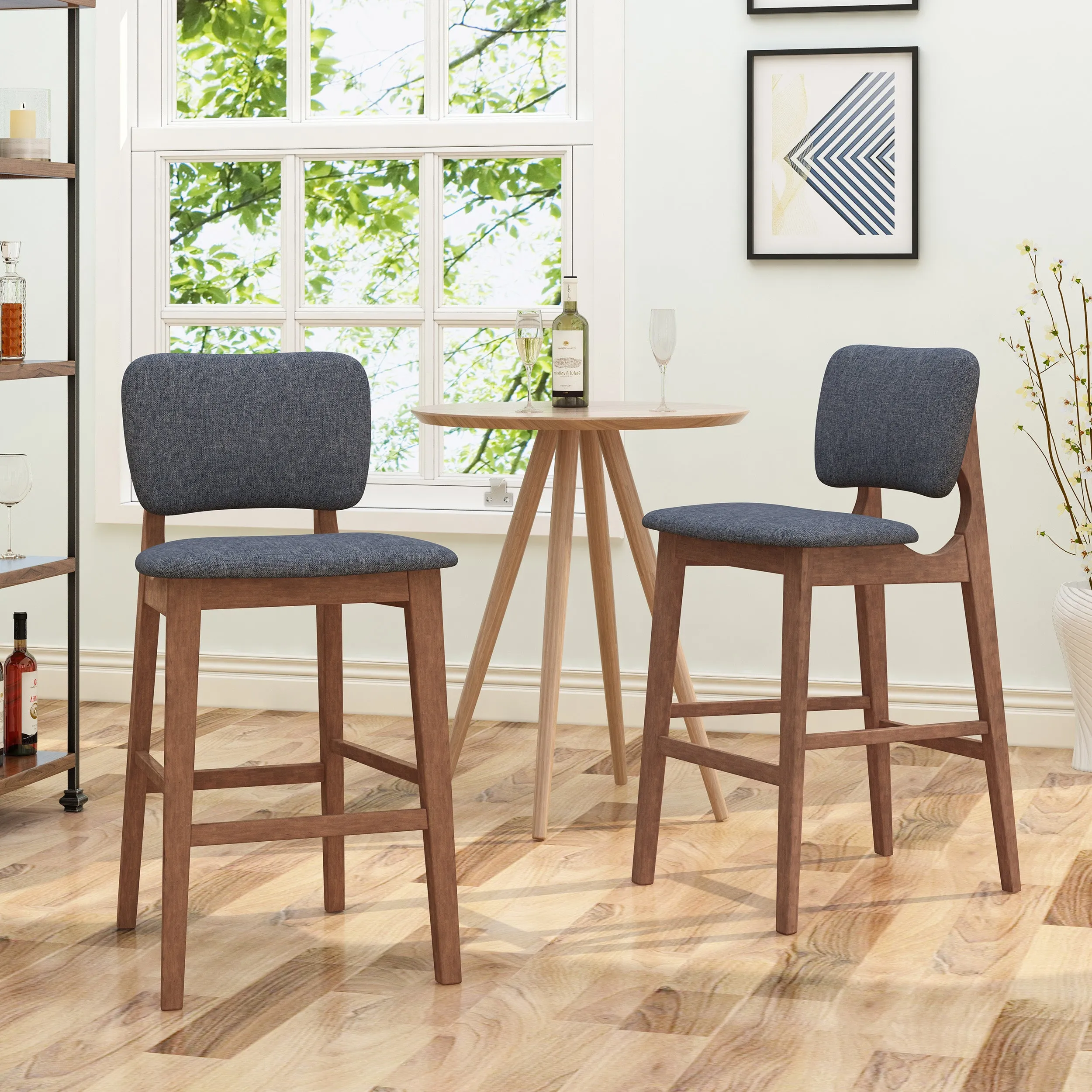 Luella 42" Wooden Bar Chair with Fabric Seats (Set of 2)