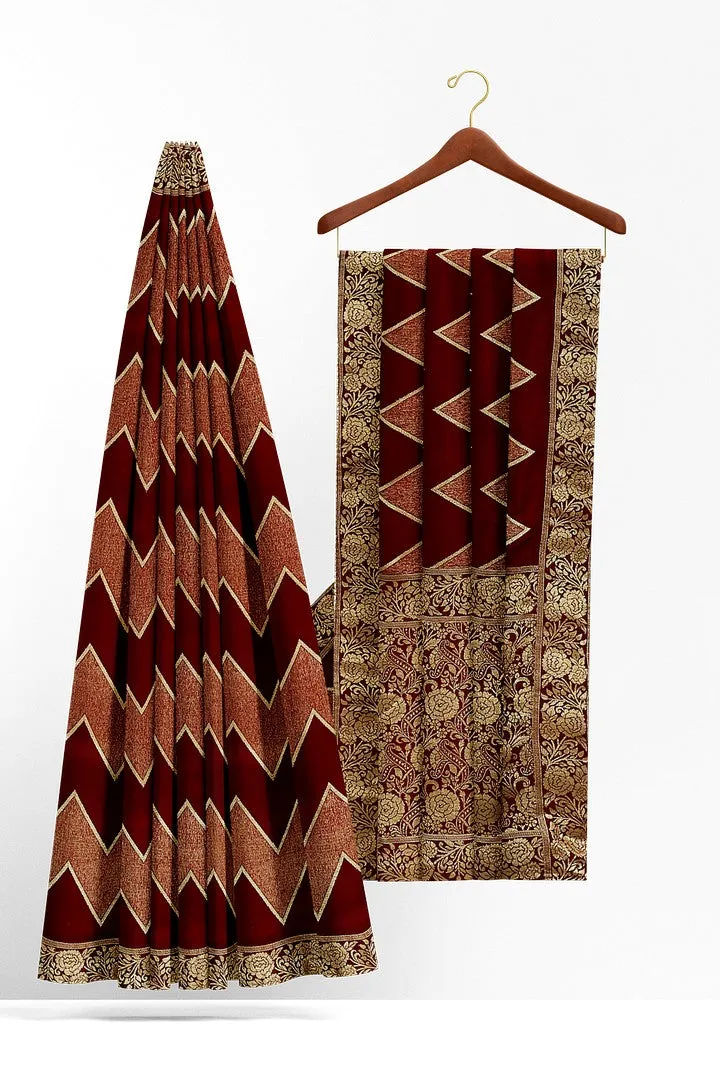 Maroon Banarasi Silk Saree with Zig-zag Weave Design