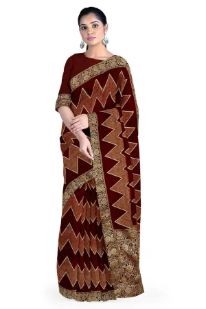Maroon Banarasi Silk Saree with Zig-zag Weave Design