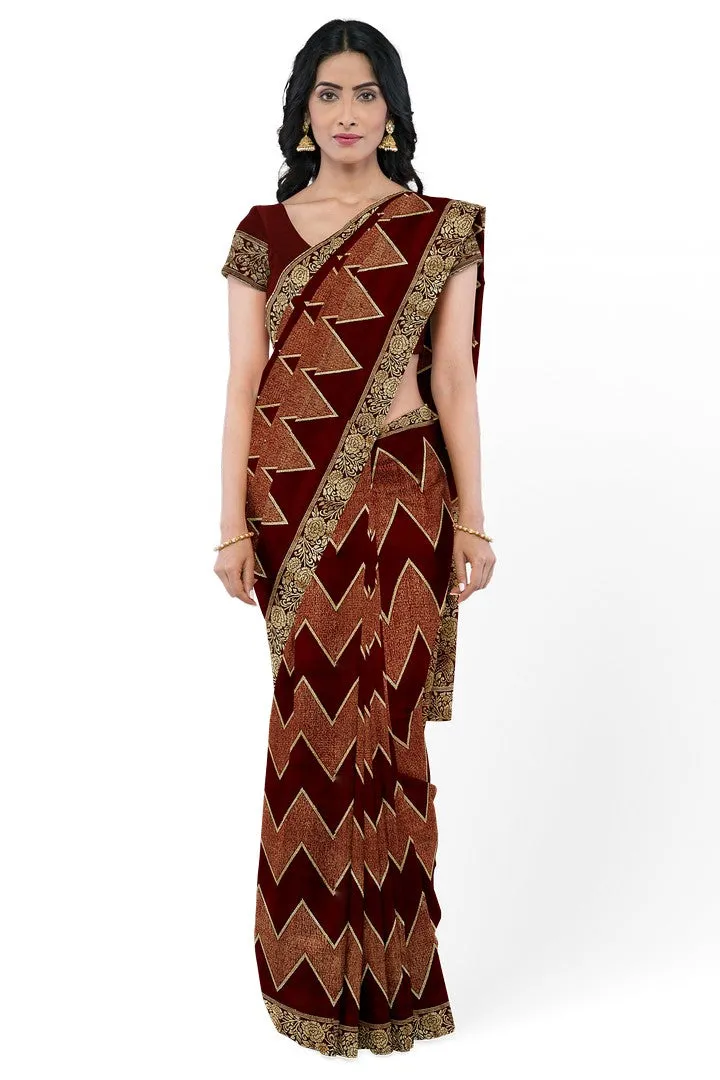 Maroon Banarasi Silk Saree with Zig-zag Weave Design