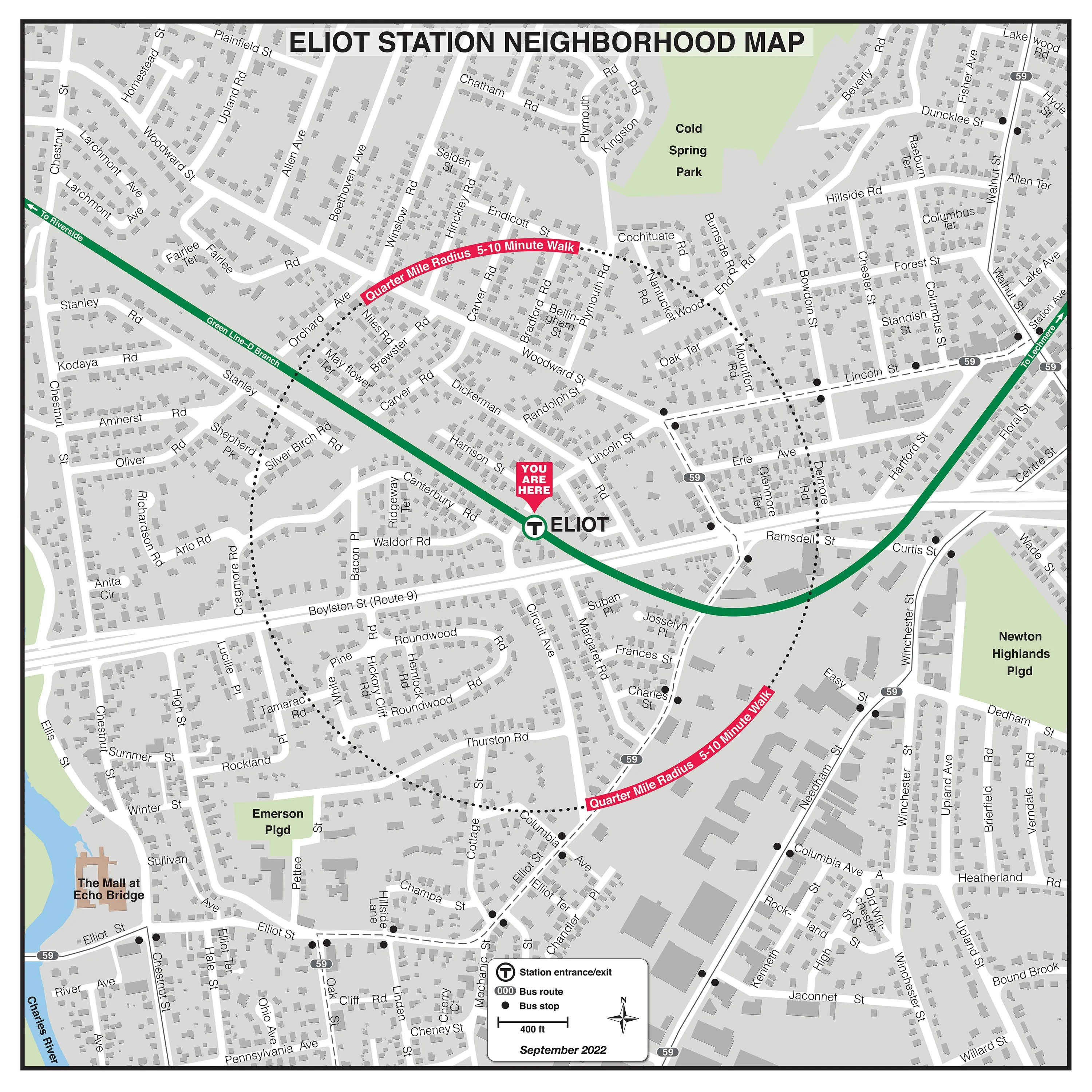 MBTA Eliot Station Neighborhood Map (September 2022)