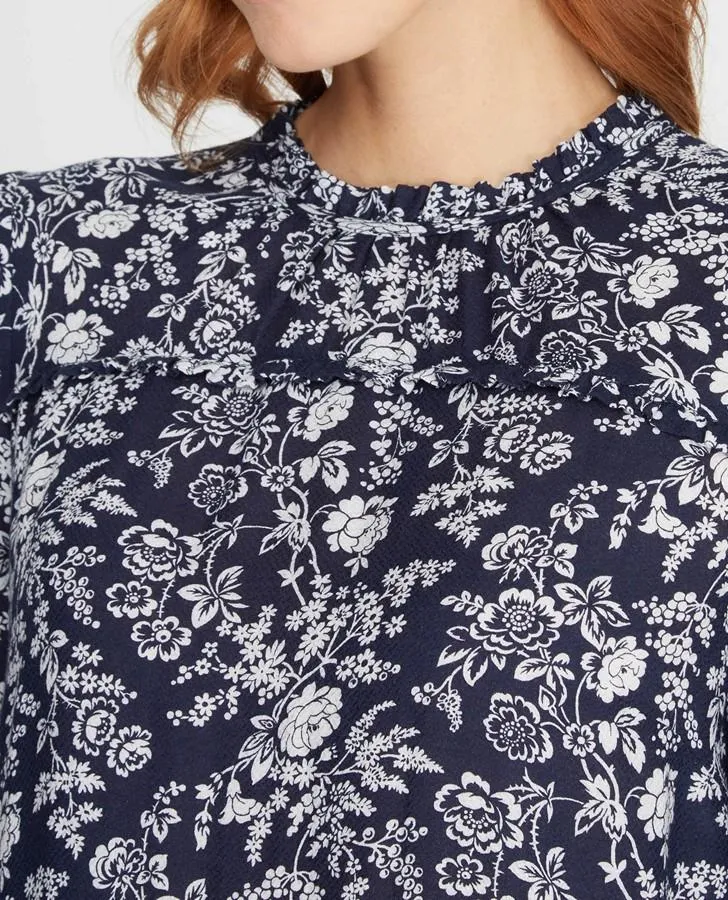 Meadow Print Dobby and Frill Blouse