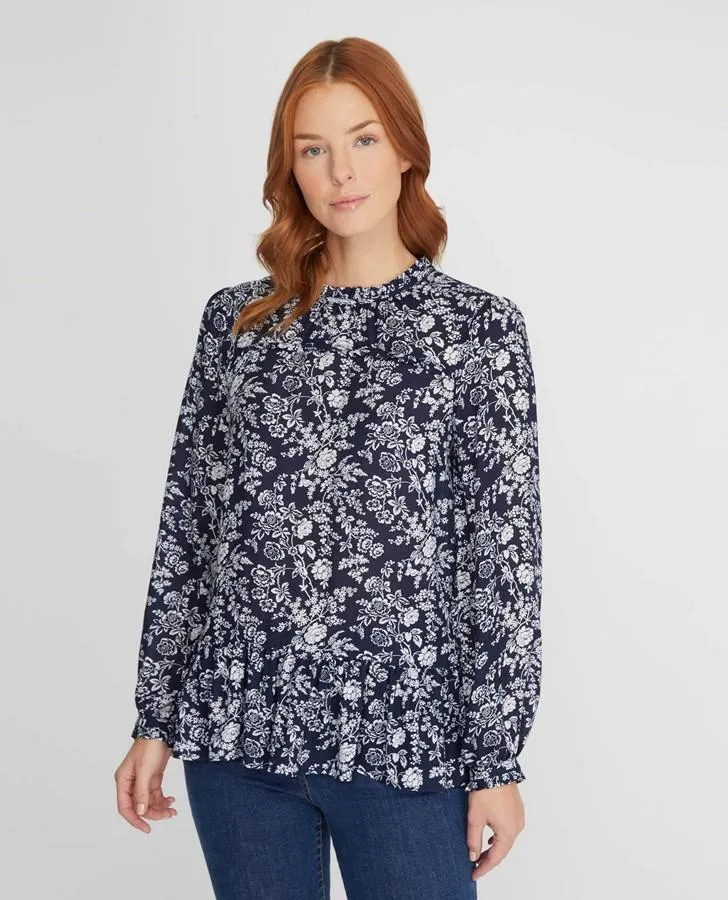 Meadow Print Dobby and Frill Blouse