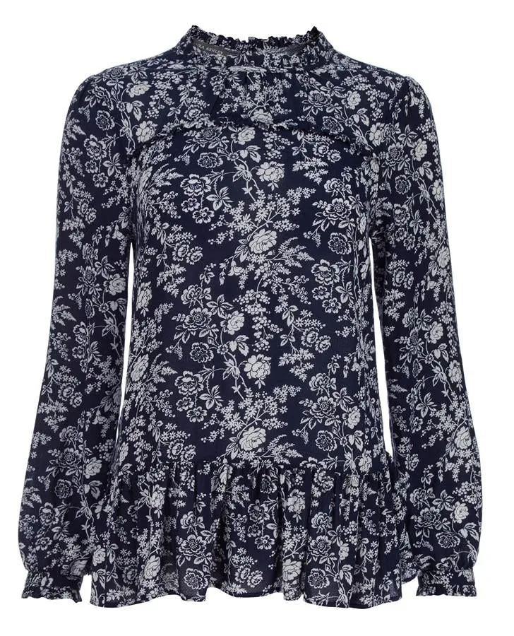 Meadow Print Dobby and Frill Blouse