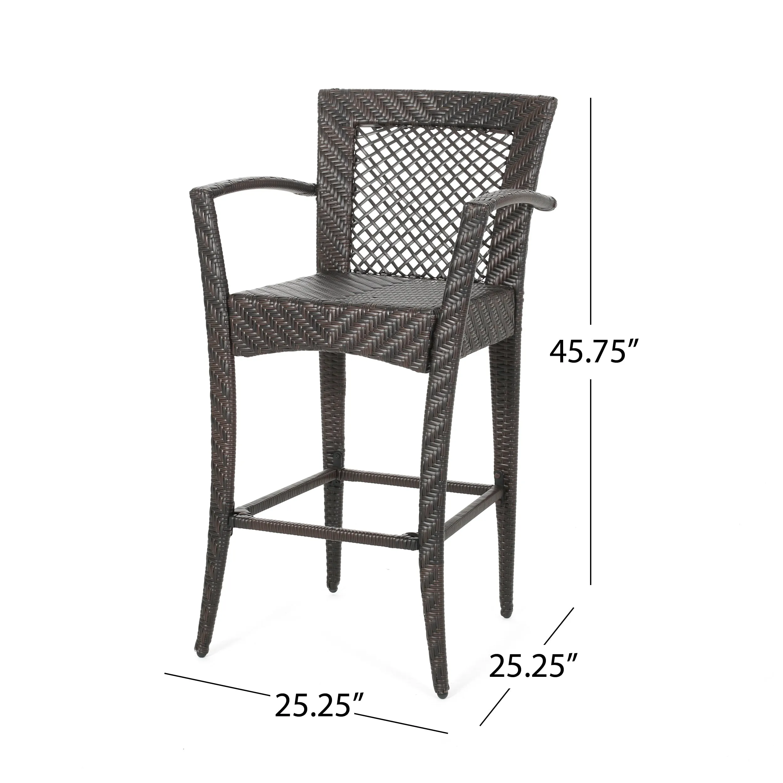 Megan Outdoor 46" Wicker Barstool (Set of 4), Multi Brown Finish