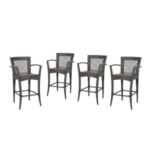 Megan Outdoor 46" Wicker Barstool (Set of 4), Multi Brown Finish